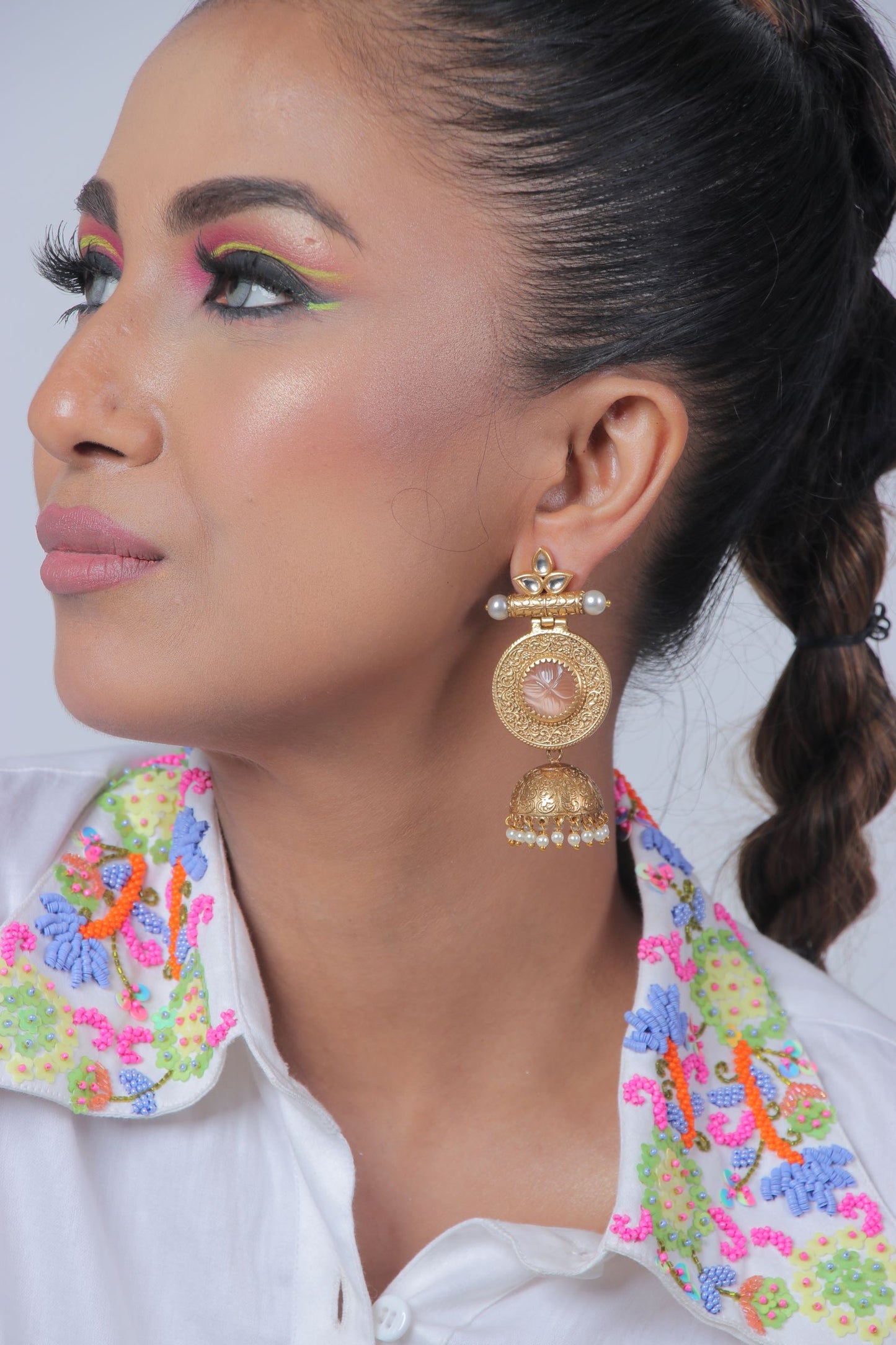 Gold finish Indian Jhumka With Pearls