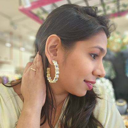 Stone &  Gold Plated Hoops Earring