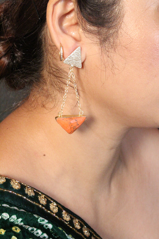 Gold and orange minimal earring - The Bling Girll