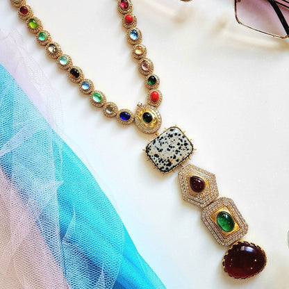 Long Choker Neckpiece With Semi precious Stone
