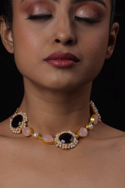 Gold Finish Semi Precious Stone Choker