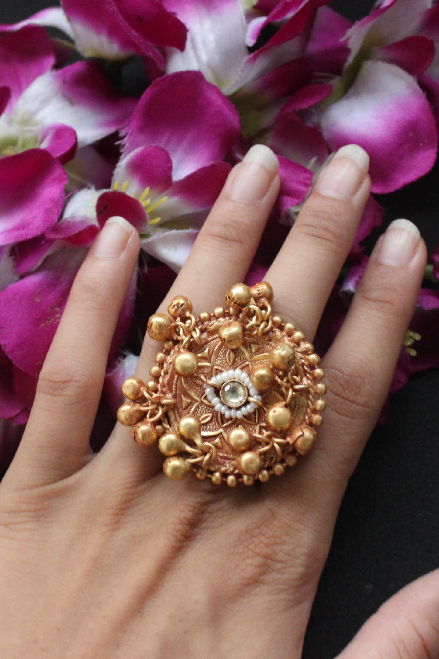 Statement Gold finish ring with Motif