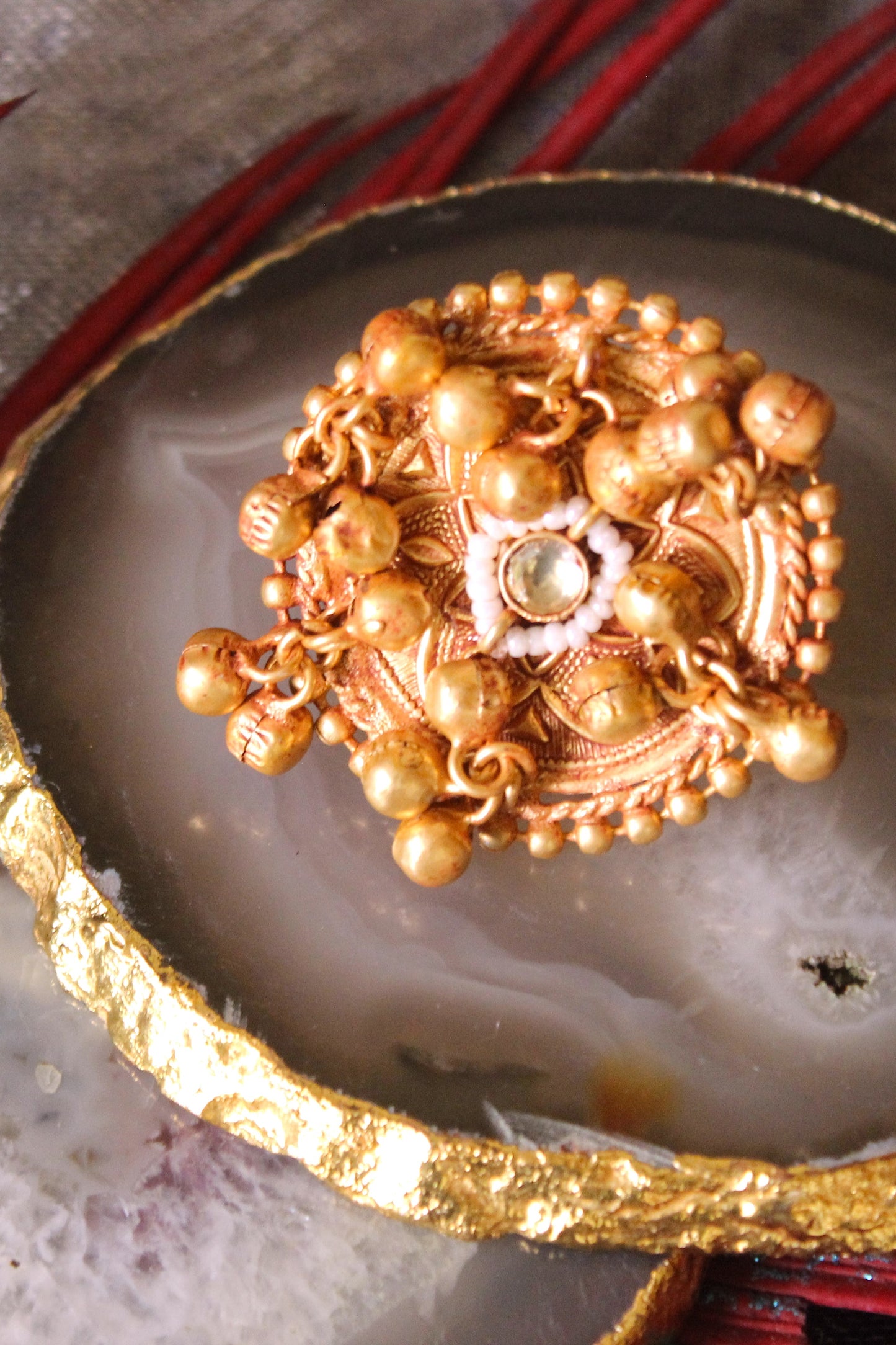 Statement Gold finish ring with Motif