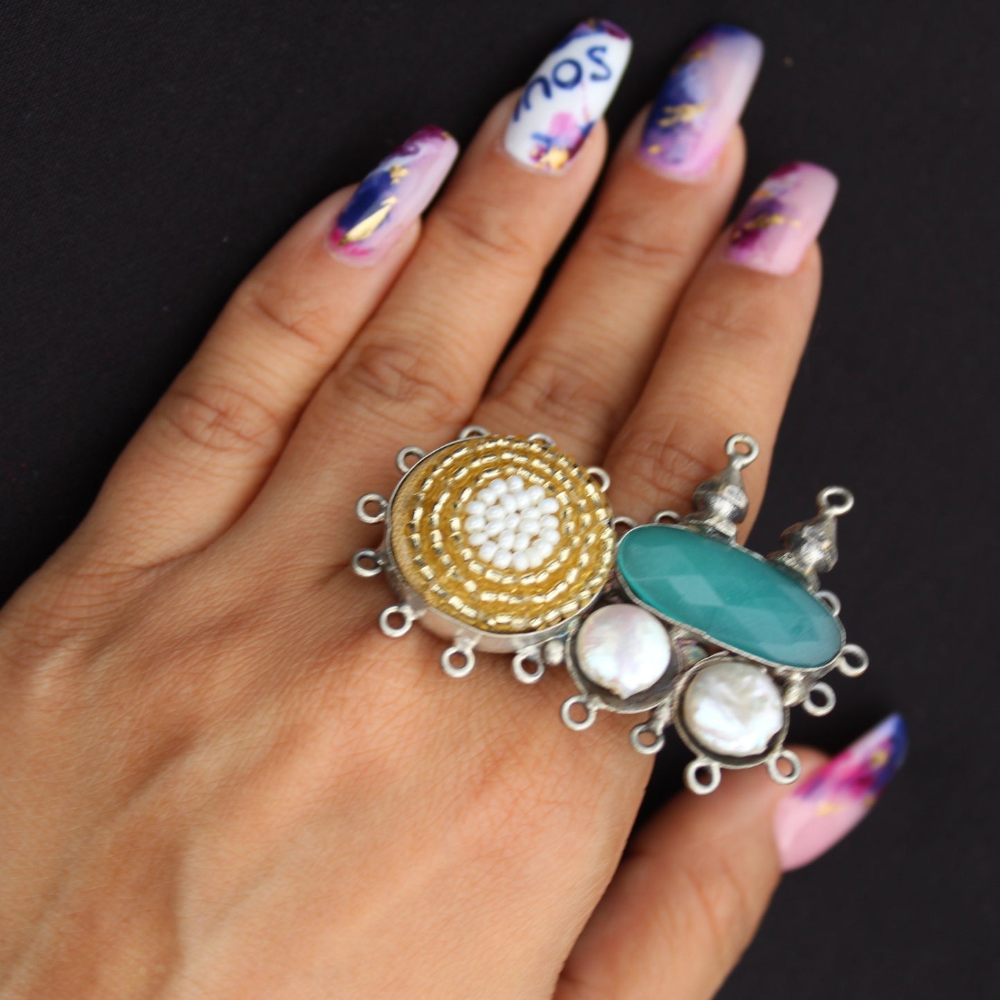 Silver Semi Precious Enamel Ring - The Bling Girll