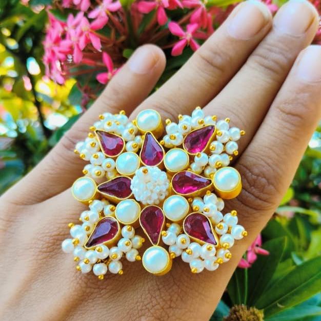 Ruby And Pearl Stone Ring