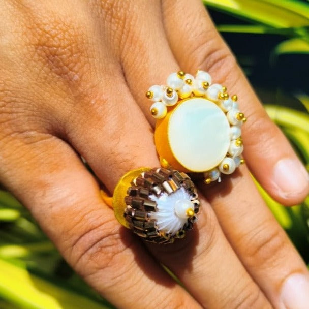 Opal Stone With Pearl Studded Ring