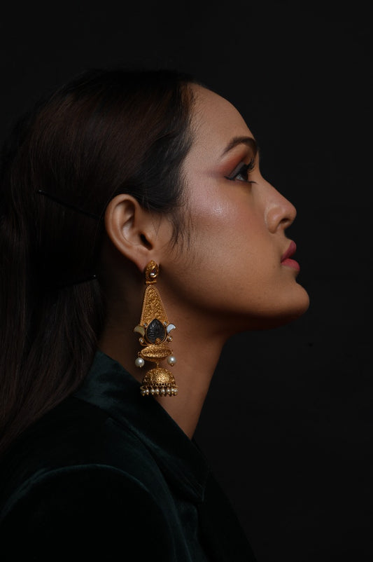 Haritiki Design Gold Polished Stone Studded Jhumka