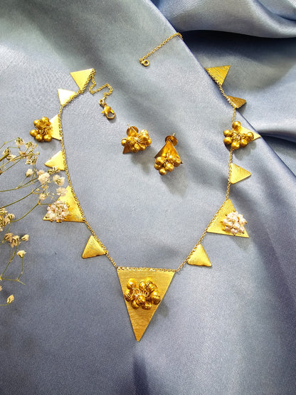 Golden Ghungroo Triangle Short Neckpiece With Earring
