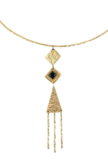 Choker with gold and tassels.