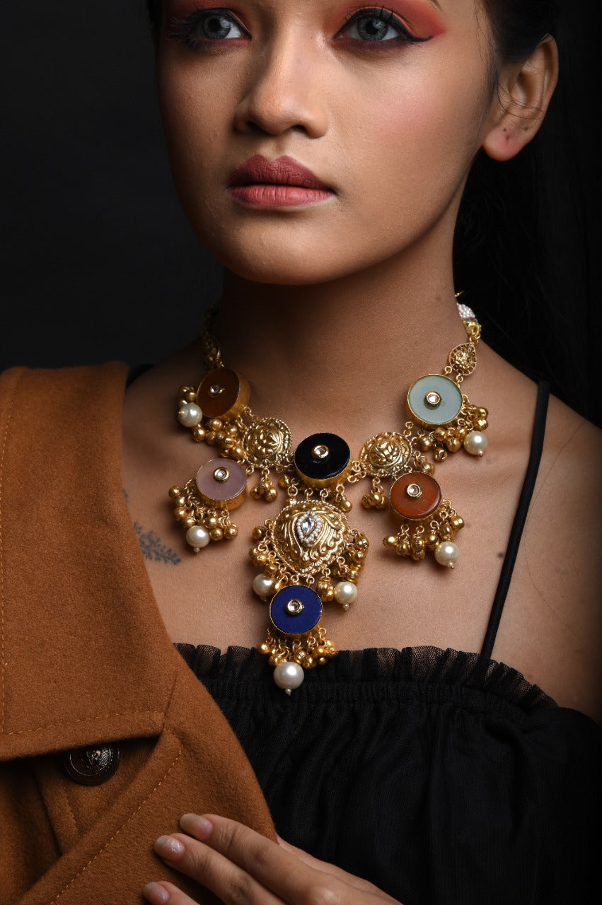 Multicolor Stone Golden Neckpiece